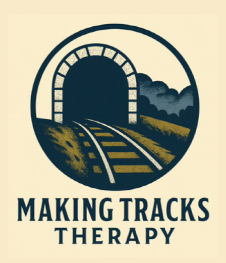 logo picturing railway tracks leading into a dark tunnel surrounded by greenery.